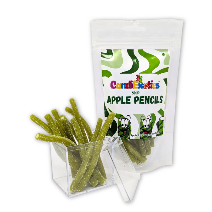 CandiExotics Vegan Sour Apple Filled Pencils Liquorice Gummy Candies Soft Jelly Candy 100gm