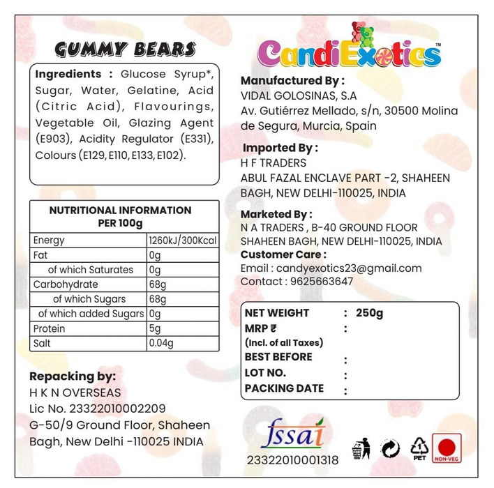 CandiExotics Gummy Bear Mix Candy - Fruit Flavored Jelly Candy Perfect for Kids and Adults alike (250gm)