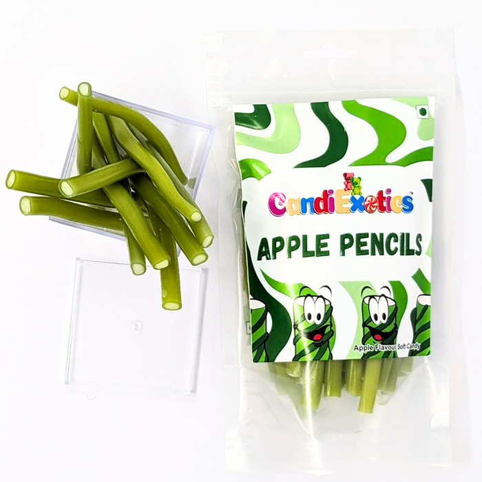 CandiExotics Vegan Apple Filled Pencils Liquorice Gummy Candies Soft Jelly Candy 100gm