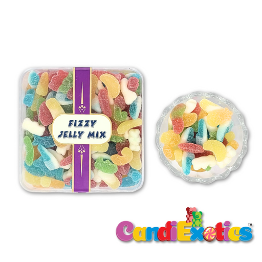 CandiExotics Fizzy Jelly Mix Shaped Gummy Candies - Assorted Fruit Flavored Jelly Candy Perfect for Kids and Adults alike (500gm)