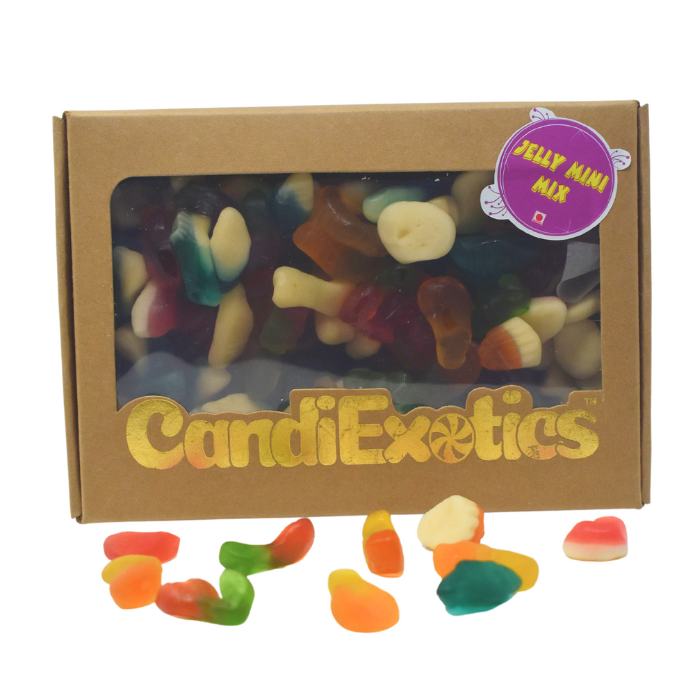 CandiExotics Jelly Mix Mixed Fruit and Animal Shaped Gummy Candies - Assorted Fruit Flavors and Fun Shapes Jelly Candy Kraft Gift Box (500gm)