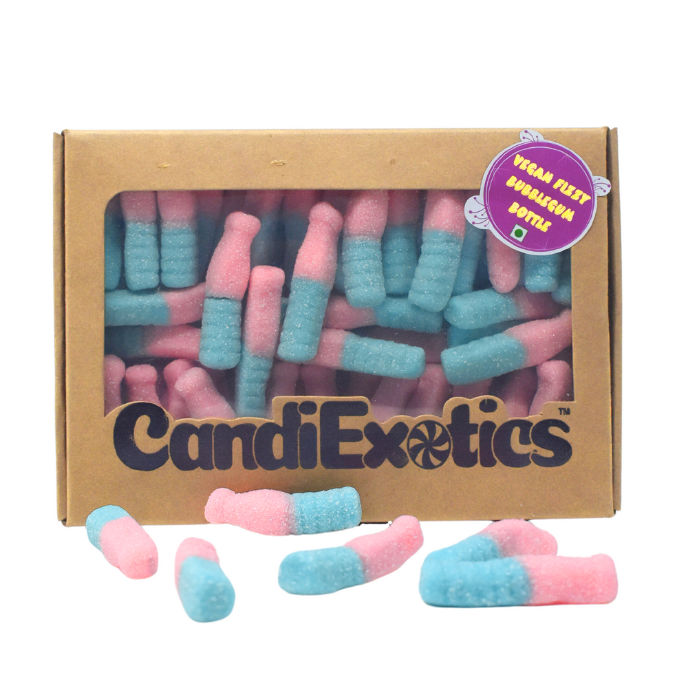 CandiExotics Gummy Candies - Veg Fizzy Bubblegum Bottle Gummy Jelly Candy Kraft Gift Box (500gm)