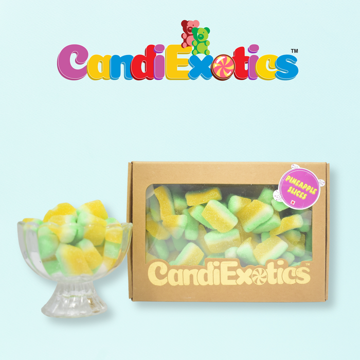 CandiExotics Pina Colada Slice Shaped Gummy Candies - Pineapple Flavored Jelly Candy Slices Kraft Gift Box (500gm)