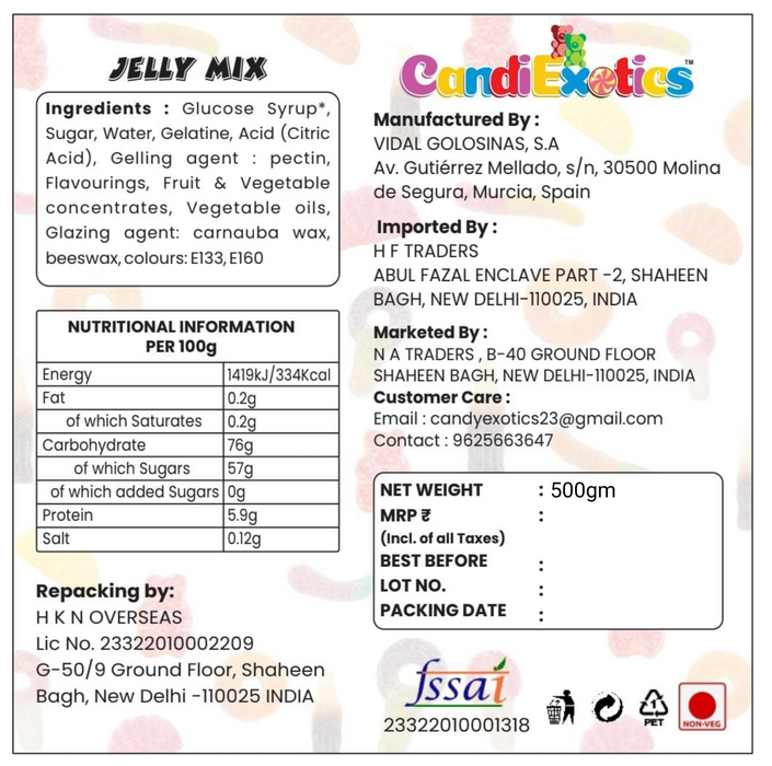 CandiExotics Jelly Mix Mixed Fruit and Animal Shaped Gummy Candies - Assorted Fruit Flavors and Fun Shapes Jelly Candy Kraft Gift Box (500gm)