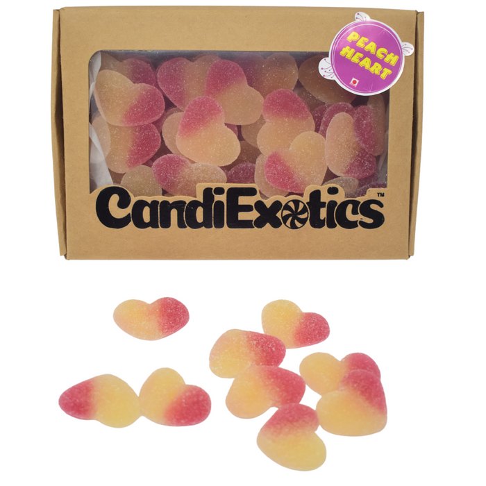 CandiExotics Peach Heart Shaped Gummy Candies - Sweet Peach Flavored Jelly Candy Kraft Gift Box (500gm)