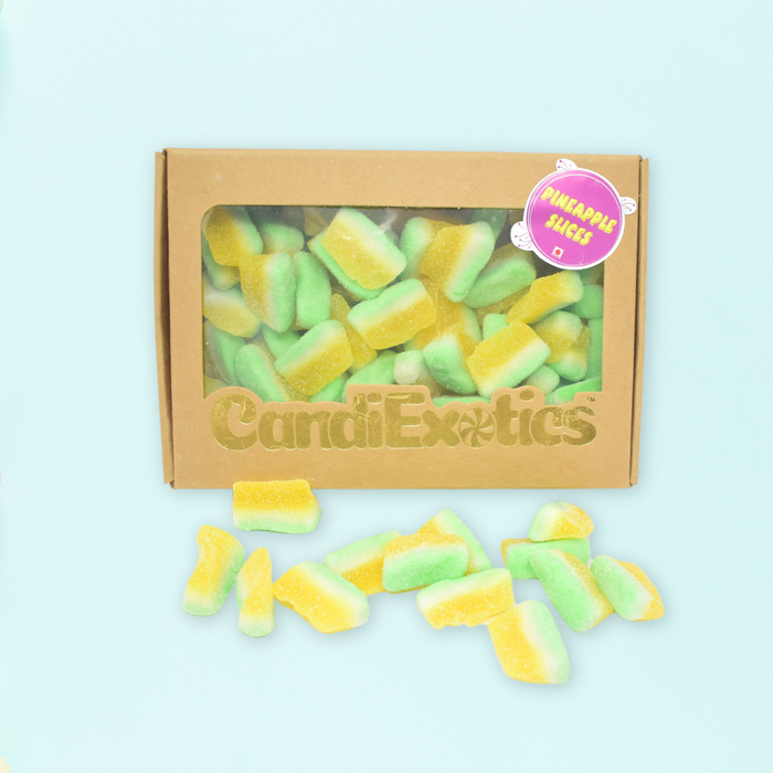 CandiExotics Pina Colada Slice Shaped Gummy Candies - Pineapple Flavored Jelly Candy Slices Kraft Gift Box (500gm)