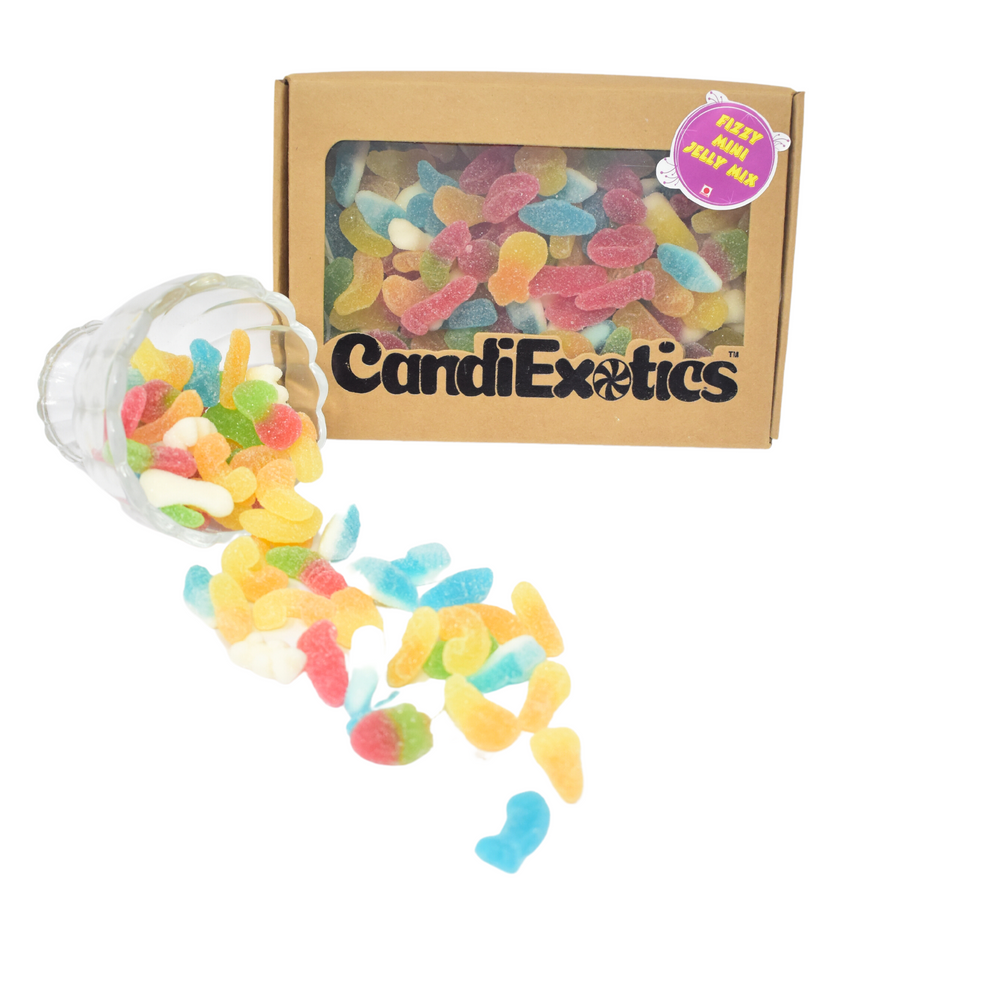 CandiExotics Fizzy Jelly Mix Shaped Gummy Candies - Assorted Fruit Flavored Jelly Candy Kraft Gift Box (500gm)