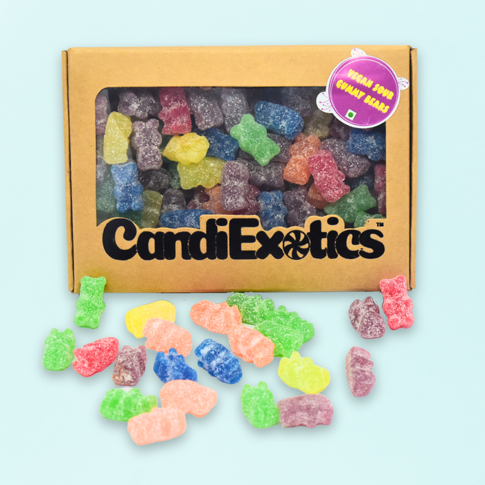 CandiExotics Vegan Sour Gummy Bear Gummy Candies - Fruit Flavored Jelly Kraft Gift Box Candy (500Gm)