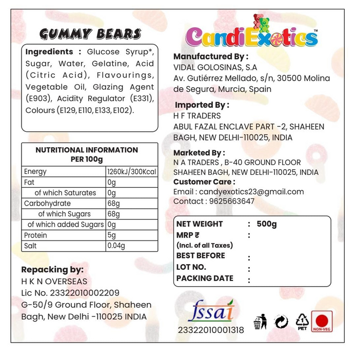 CandiExotics Gummy Bear Mix Candy - Fruit Flavored Jelly Candy Kraft Gift Box (500gm)