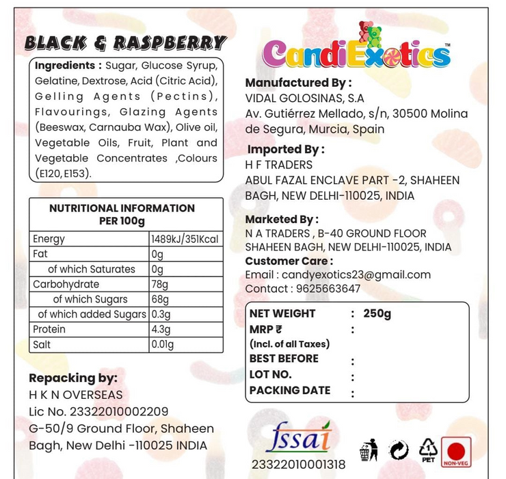 CandiExotics Gummy Candies - Black Raspberry Shaped Fruit Flavored Jelly Candy Perfect for Kids and Adults alike (250gm)