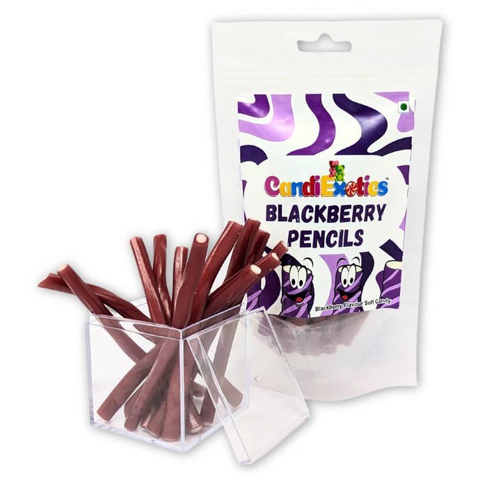 CandiExotics Vegan Blackberry Filled Pencils Liquorice Gummy Candies Soft Jelly Candy 100gm