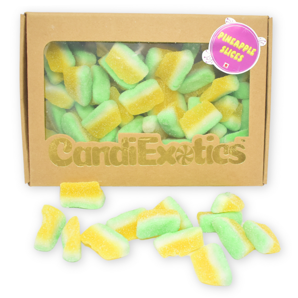 CandiExotics Pina Colada Slice Shaped Gummy Candies - Pineapple Flavored Jelly Candy Slices Kraft Gift Box (500gm)