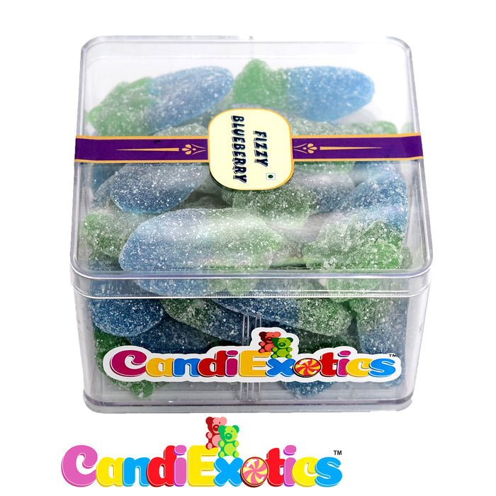 CandiExotics Veg Fizzy Blueberry Flavored Gummy Candies - Fruit-Infused Jelly Candy Perfect for Kids and Adults alike (250gm)