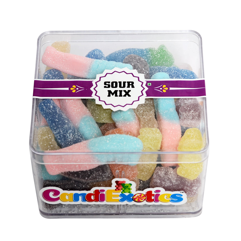 CandiExotics Veg Sour Mix Gummy Candies| Vegan Fruit Flavored Jelly Candy Perfect for Kids and Adults alike (250gm)