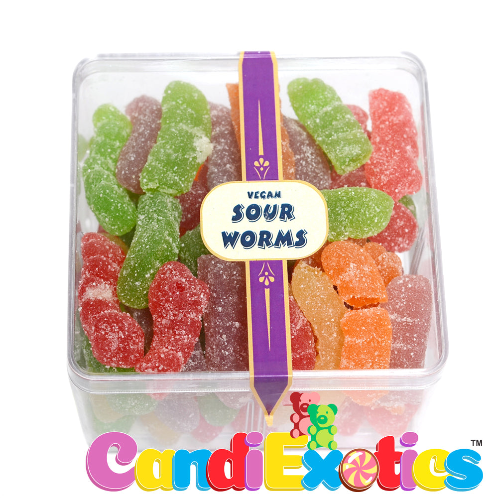 CandiExotics Vegan Sour Worms Gummy Candies - Fruit Flavored Jelly Candy Delight Perfect for Kids and Adults alike (250gm)